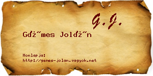 Gémes Jolán névjegykártya